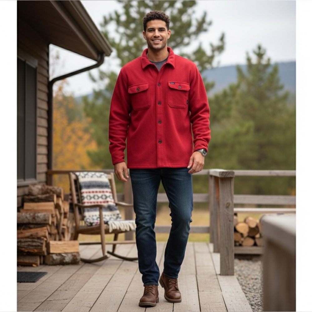 Bass Red Fleece Pullover Jacket Sherpa Lined Size L‎